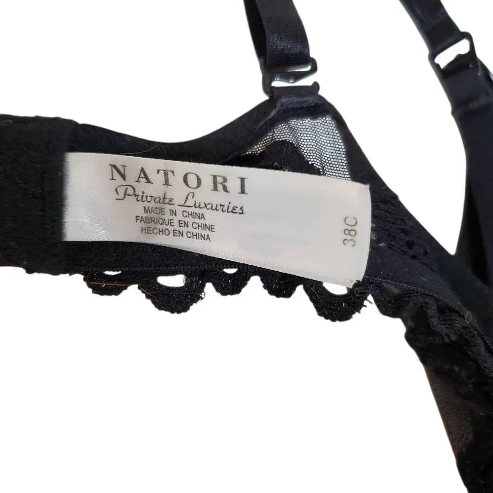 Natori Private Luxuries Lace Trim Underwire Maternity Nursing Bra Black Size 38C